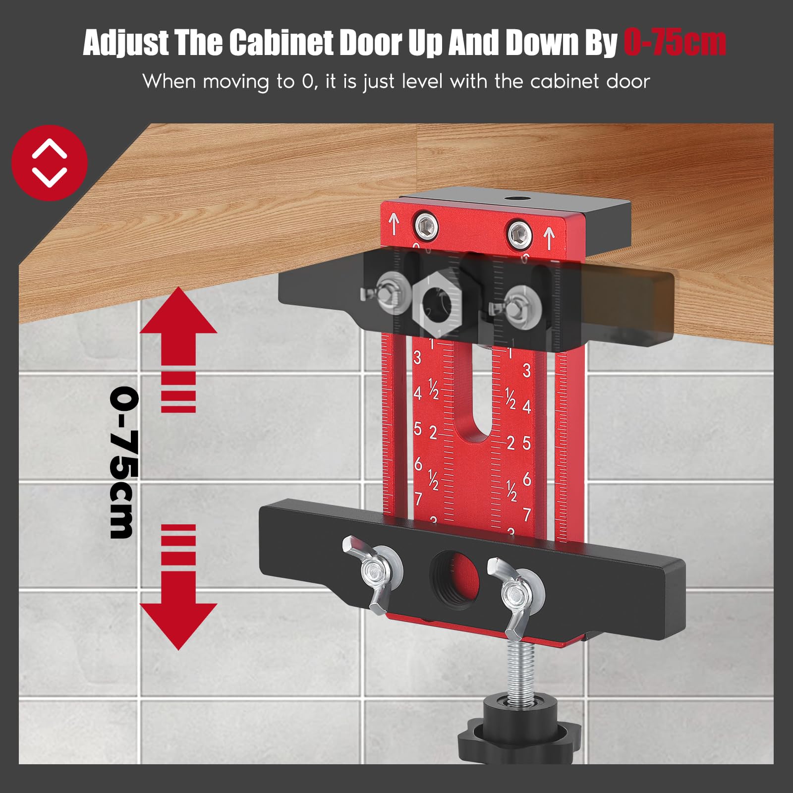 Adjustable Cabinet Door Installation Positioner with Door Rebounder,Cabinet Door Mount Locator with 0-75mm Adjustment Range,Aluminum Alloy Cabinet Hardware Jig for Woodworking - Image 2