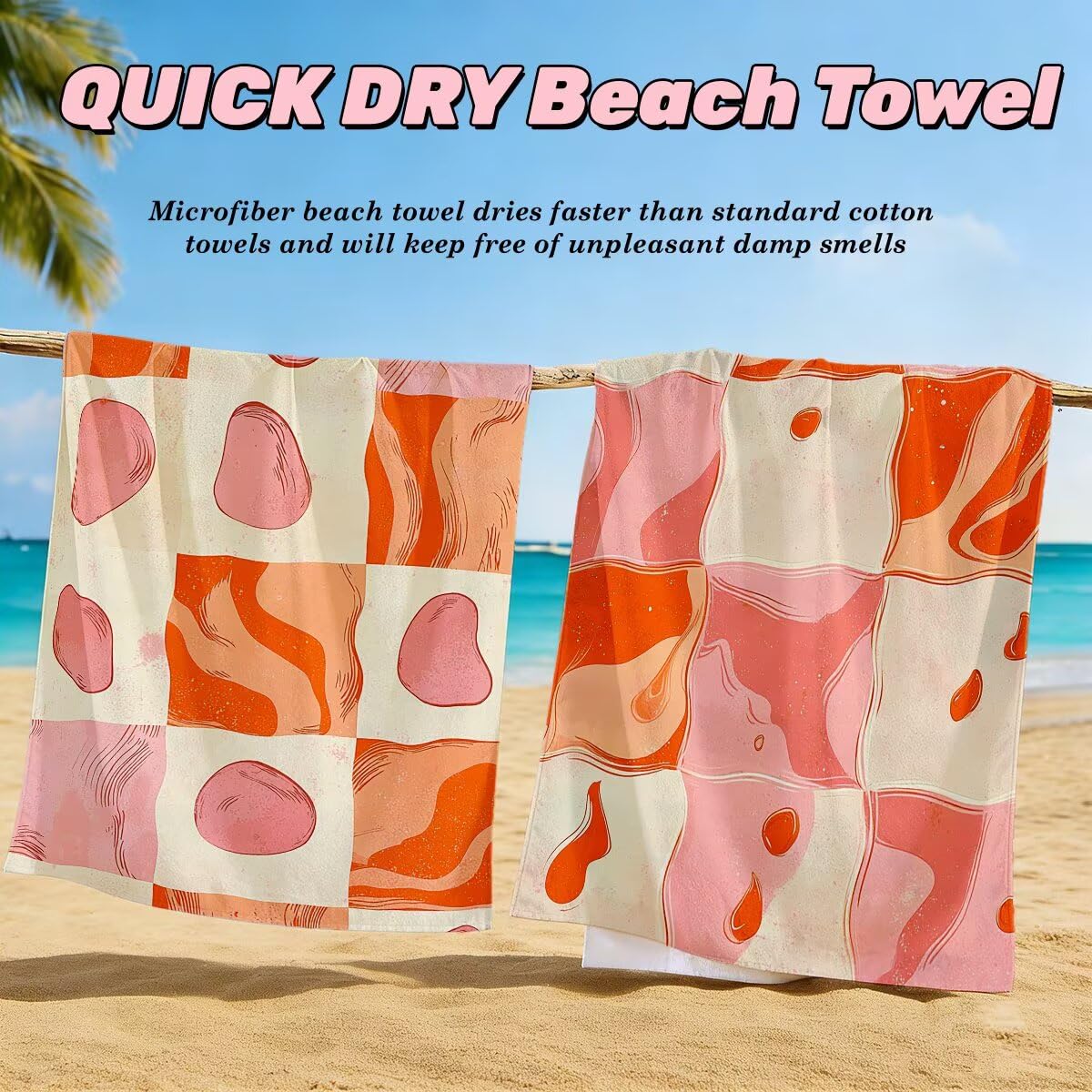 Serviette de Plage XXL 90x200 cm, Lot de 2 Serviette de Bain Microfibre, Anti Sable Serviettes Plage, Séchage Rapide Drap de Bain pour Homme Femme, Portable Serviettes pour Natation (Treillis) -3929