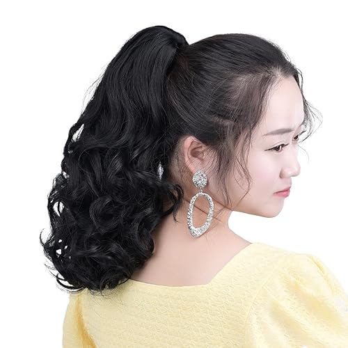 Miniatura 4 de Negro - Extensiones de cola de caballo, extensión de pelo de cola de caballo con clip de garra falsa