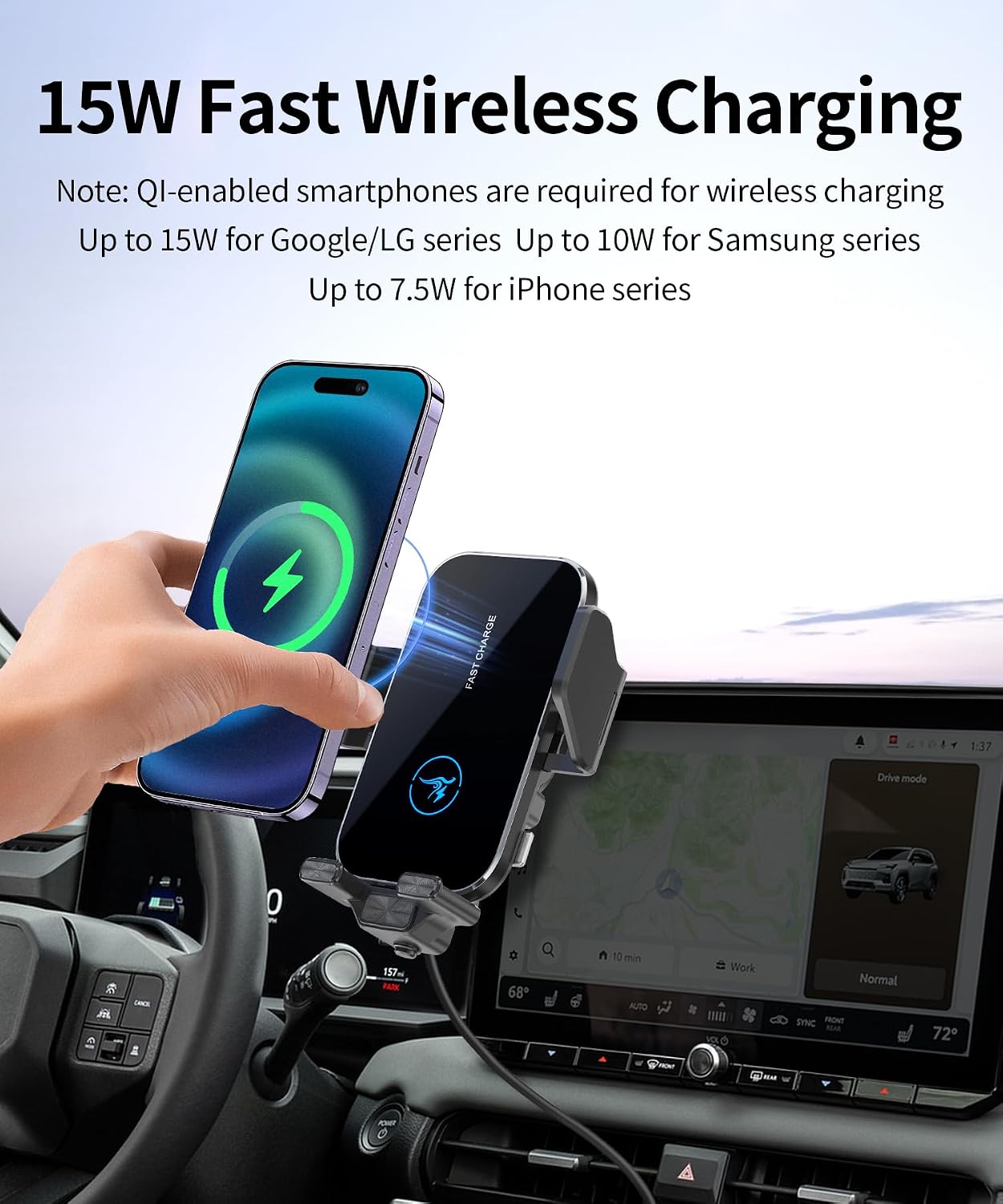 15W Wireless Fast Charger for Toyota RAV4/Hybrid 2026 Accessories 10.5 inch Screen Fixed Clip, Interior Decoration Mobile Phone Mount, 360° Rotation, Vehicle-Specific Custom Mount