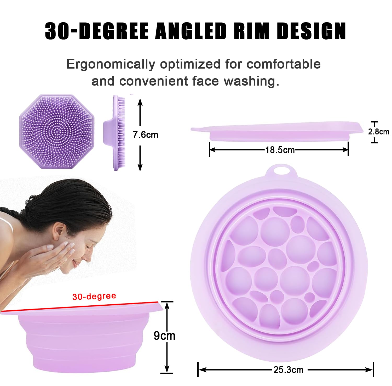 Foldable Ice Bowl for Face Silicone Bowl and Brush for Face Ice Bath Portable Facebowl with Built-in Icetray - Image 4