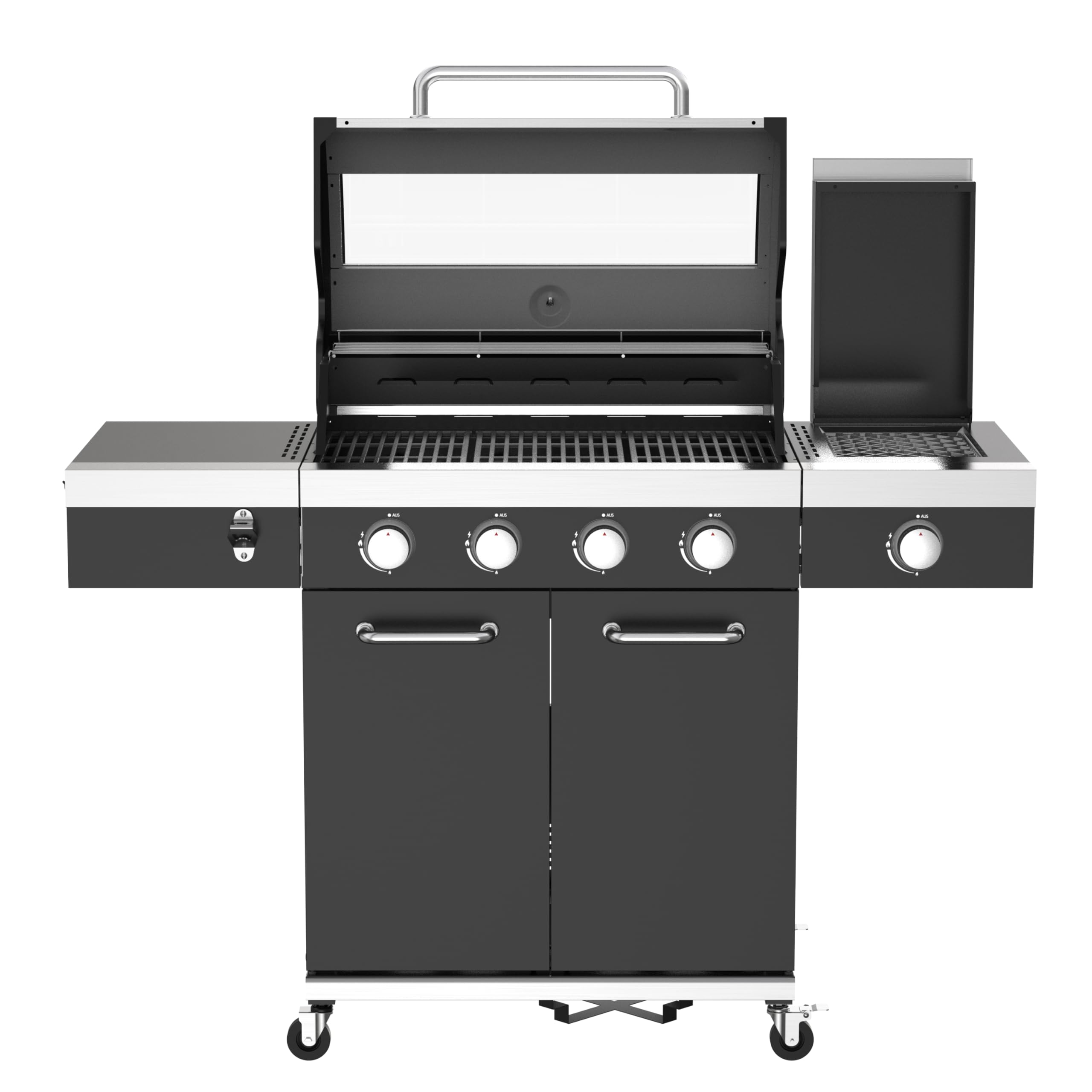 El Fuego Grill gazowy "KINGSTON" | 4 + 1 palnik | palnik na podczerwień | w zestawie 2 palniki o wysokiej wydajności | oświetlenie LED | z okienkiem | z stali nierdzewnej | z pokrywą