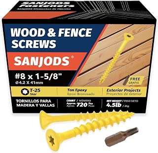 4.5lb Deck Screws, #8#10 Wood Screws, Rust Resistant, Exterior Epoxy Coated, Outdoor Decking Screw, Torx Drive Head Deck Screw, T25 Star Bit Included, Tan (#8 x 1-5/8")