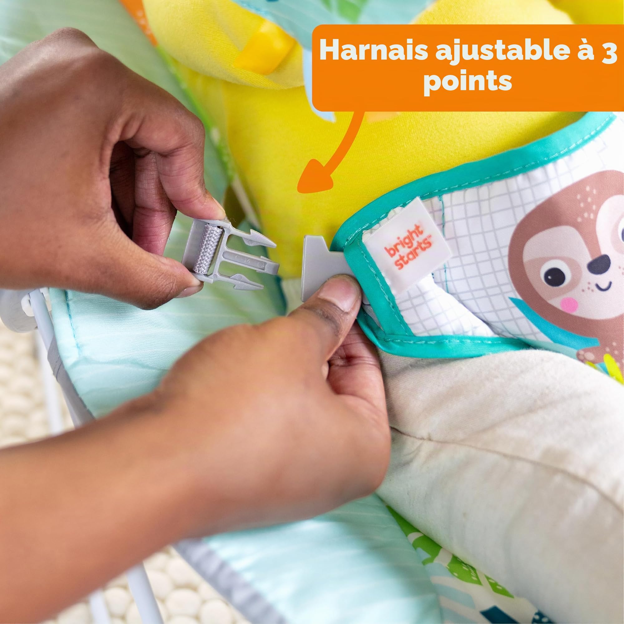 Bright Starts Wild Wonders,Transat Vibrant Bébé avec Arche Amovible et 2 Jouets, Pieds Antidérapants, 0-6 Mois, Jusqu’à 9 kg