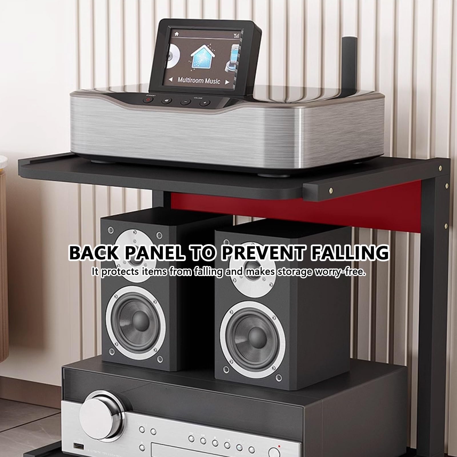 Moderno supporto audio video per camera da letto e soggiorno, scaffale multi-strato, supporto girevole con contenitore, mensola per proiettore, organizer per amplificatori.