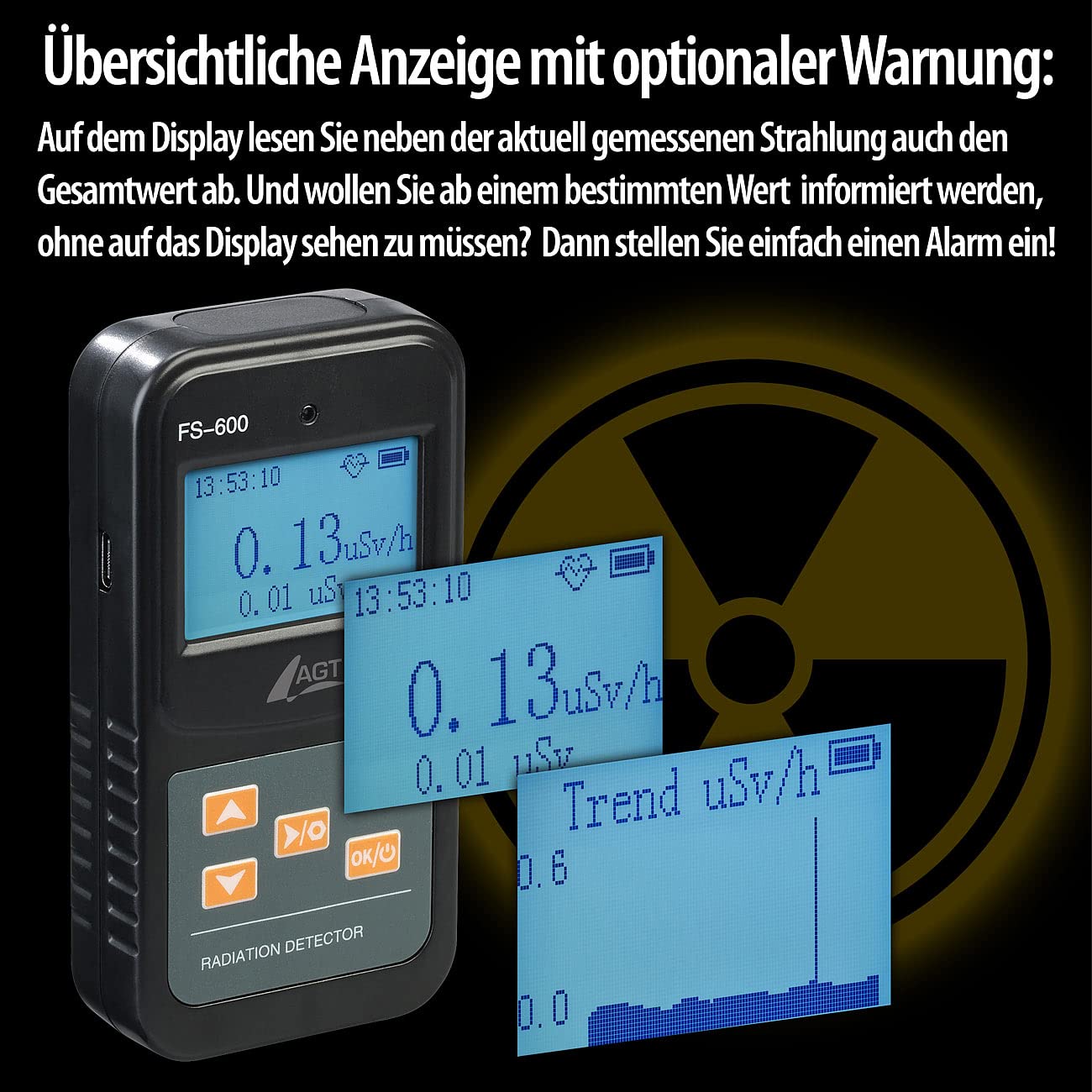 AGT Strahlenmessgerät: Digitaler Geigerzähler & Dosimeter für Alpha-, Beta- & Gammastrahlung (Geigerzähler Alpha- Beta Gamma, Alphastrahlung, strahlenmessung)
