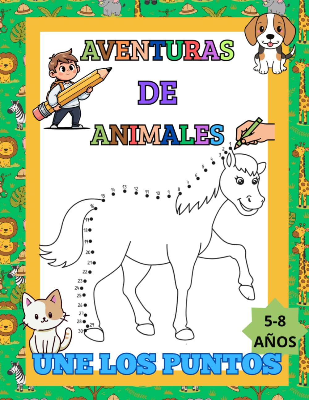 Conecta los Puntos: Aventuras de Animales: Libro de actividades infantil con 50 puzzles para niños de 5 a 8 años