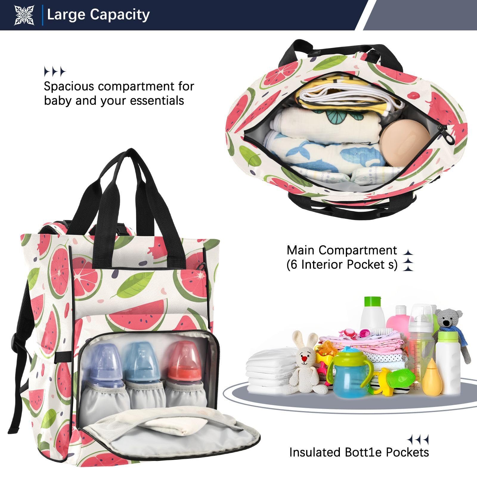 Fruta De Verano Roja SandíA Bolsa de Pañales Mochila de Viaje Gran Capacidad Bolsas para Mamá Papá Mujeres Niñas