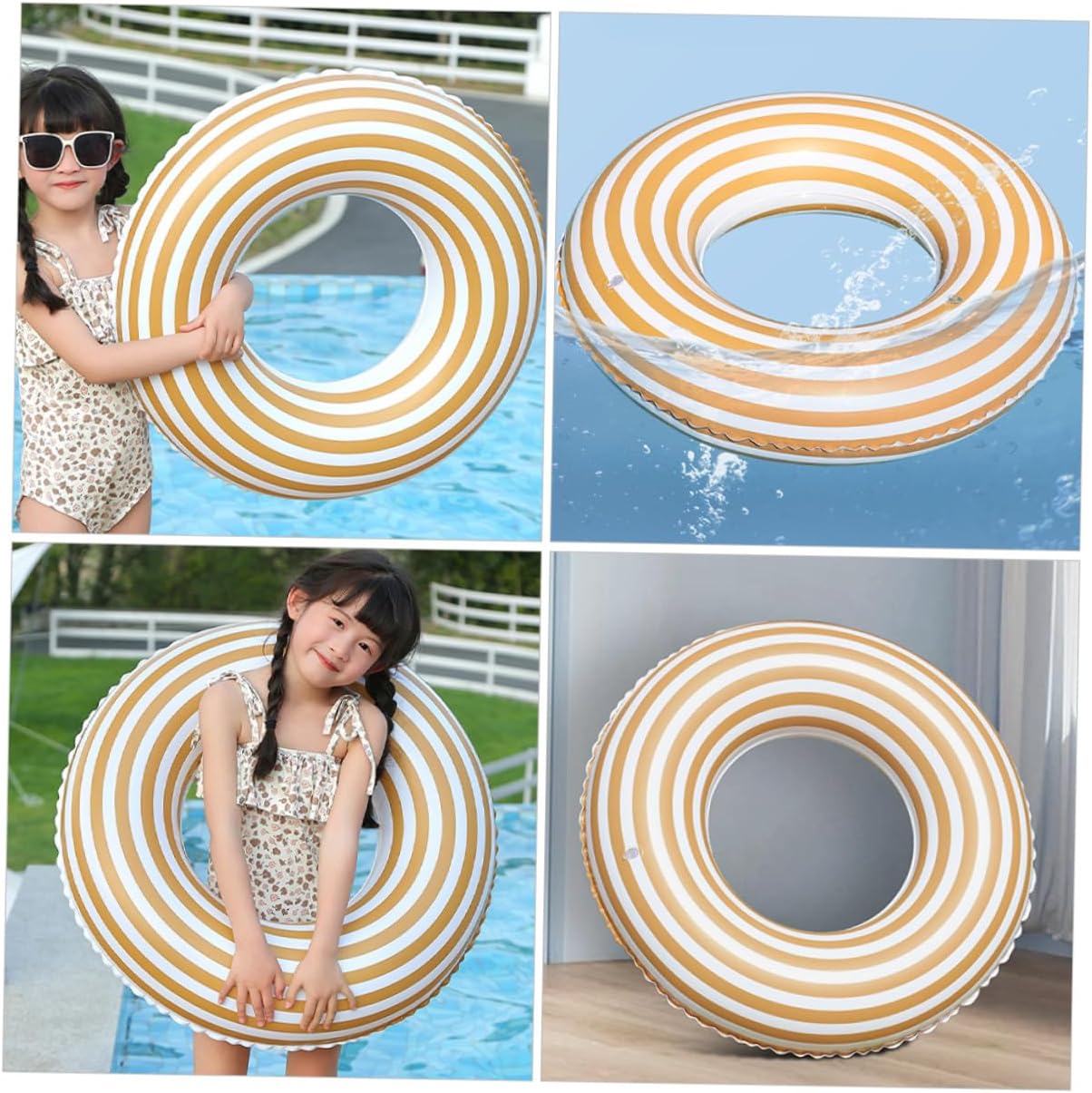 Inflatable Swim Ring for 2-4 Years Old 60# Orange Stripe Thickened Safety Floating Pool Swim Accessory Lightweight Summer Water