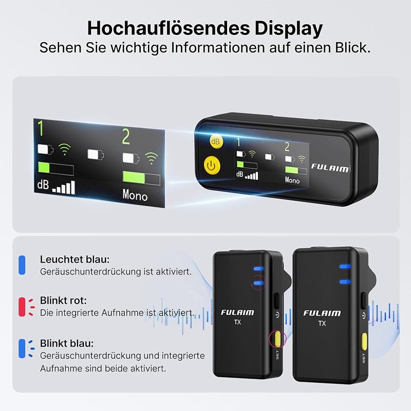 FULAIM X5M Vezeték Nélküli Mikrofon iPhone Android PC DSLR Kamerához Mini Csiptetős Mikrofon 4G Felvétellel Videózáshoz Podcasthoz