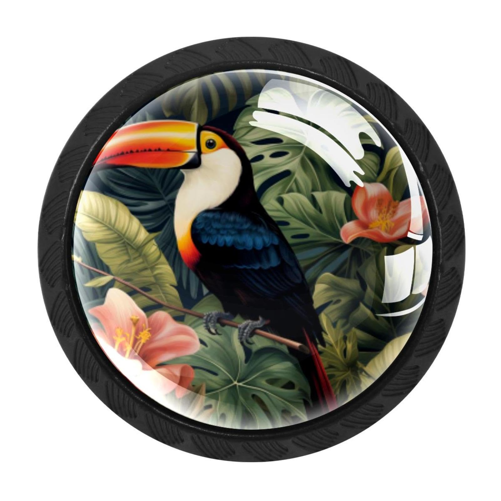 Chenzzzz Multicolored 19 4 Pieces Toucan Drawer Knobs, 35Mm Black Kitchen Cabinet Knobs, Drawer Pulls And Knobs, Glass Cabinet Hardware Single Hole Knob For Cabinets And Drawers Round
