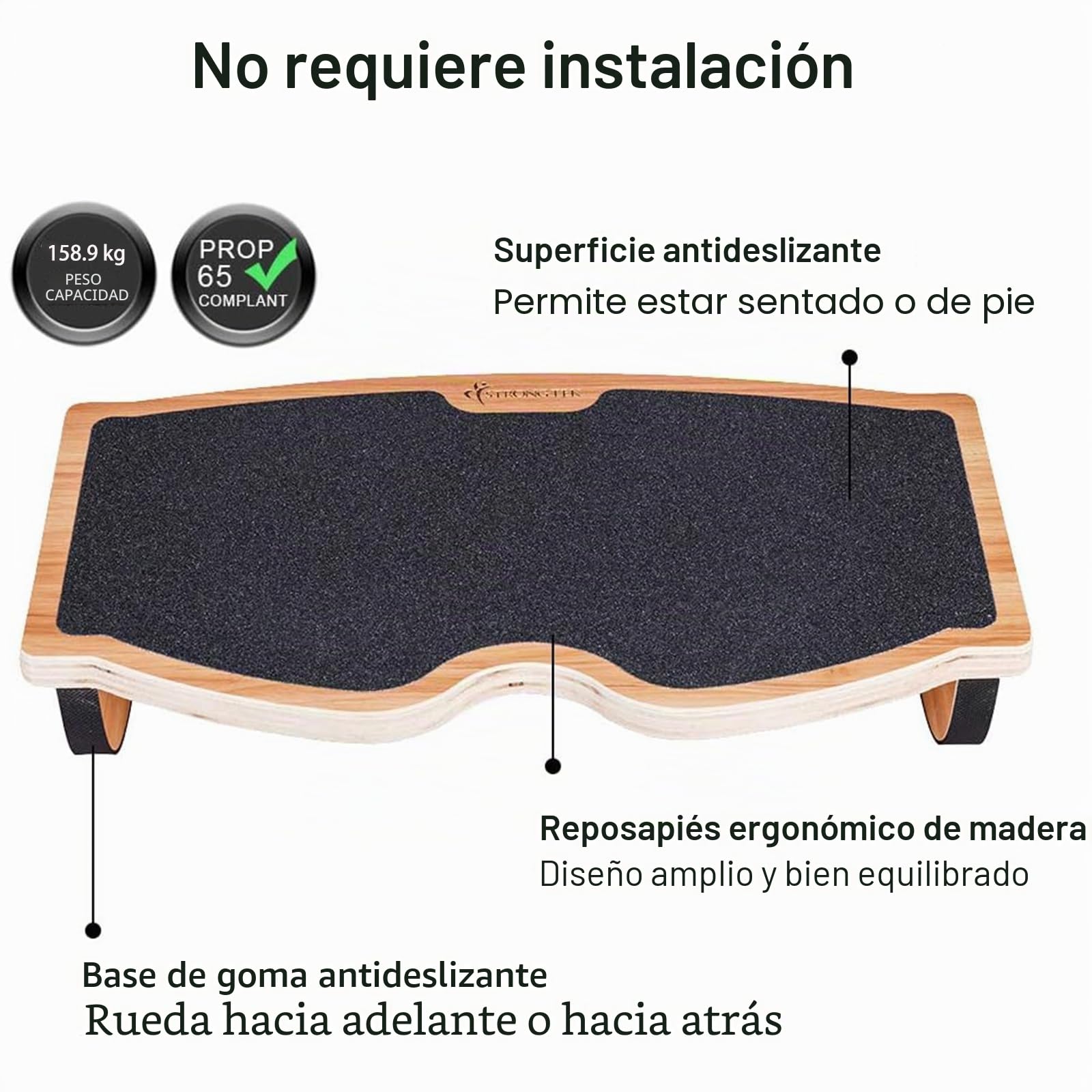 StrongTek,Reposapiés para debajo del escritorio, taburete,madera natural, superficie antideslizante, trabajo y oficina para uso en PC,Compacto (350LB capacidad)