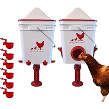 RentACoop Chicken Feeder & Waterer Set 25lb No-Waste Feeder with 4 Large Ports + 5-Gallon Waterer with Auto-Fill Cups & Horizontal Nipples BPA-Free, Anti-Roost Cone, Adjustable Stands