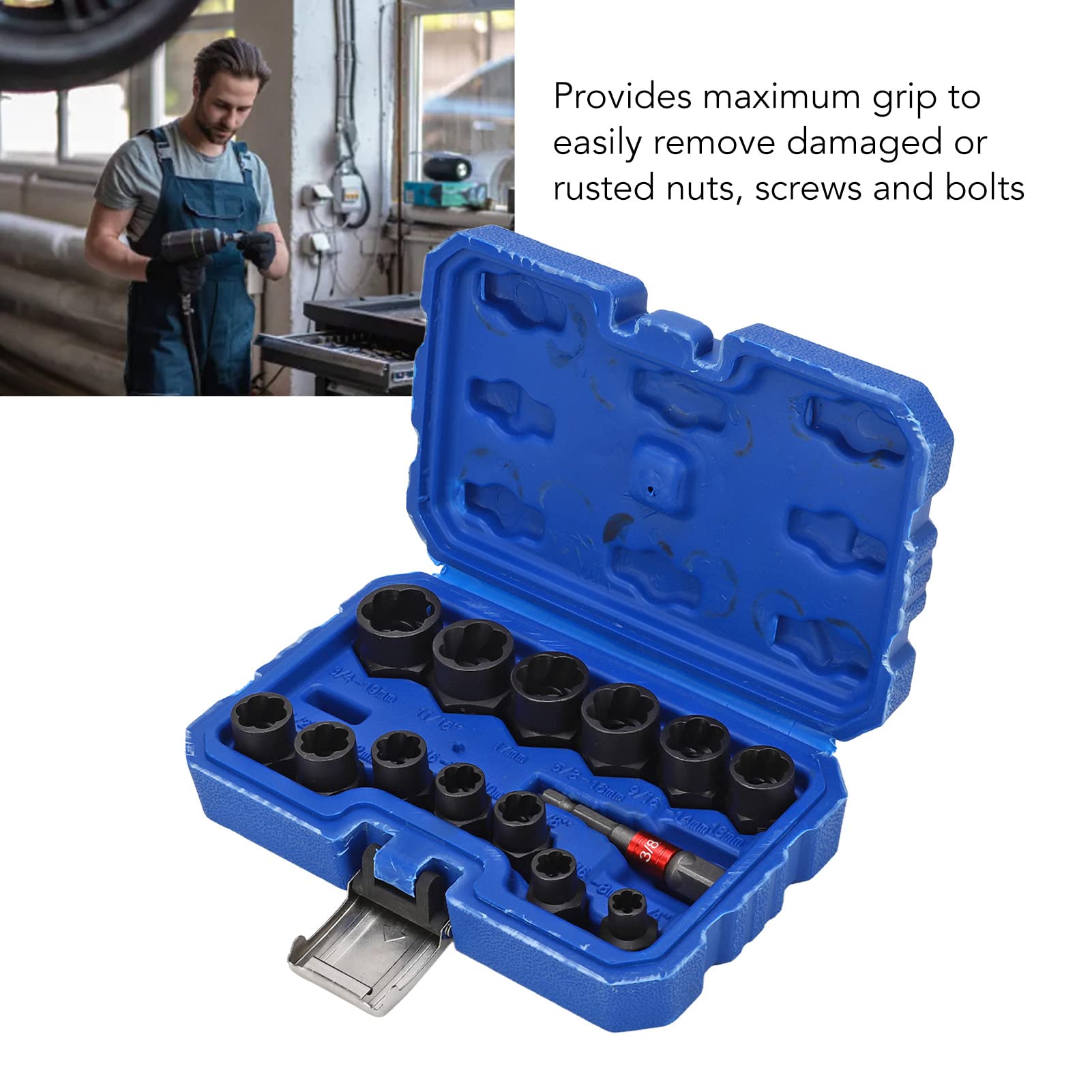 Set Estrattore Bulloni 15 Pezzi - Per Dadi E Viti Danneggiate, Con Adattatore 3/8" - Foto 3