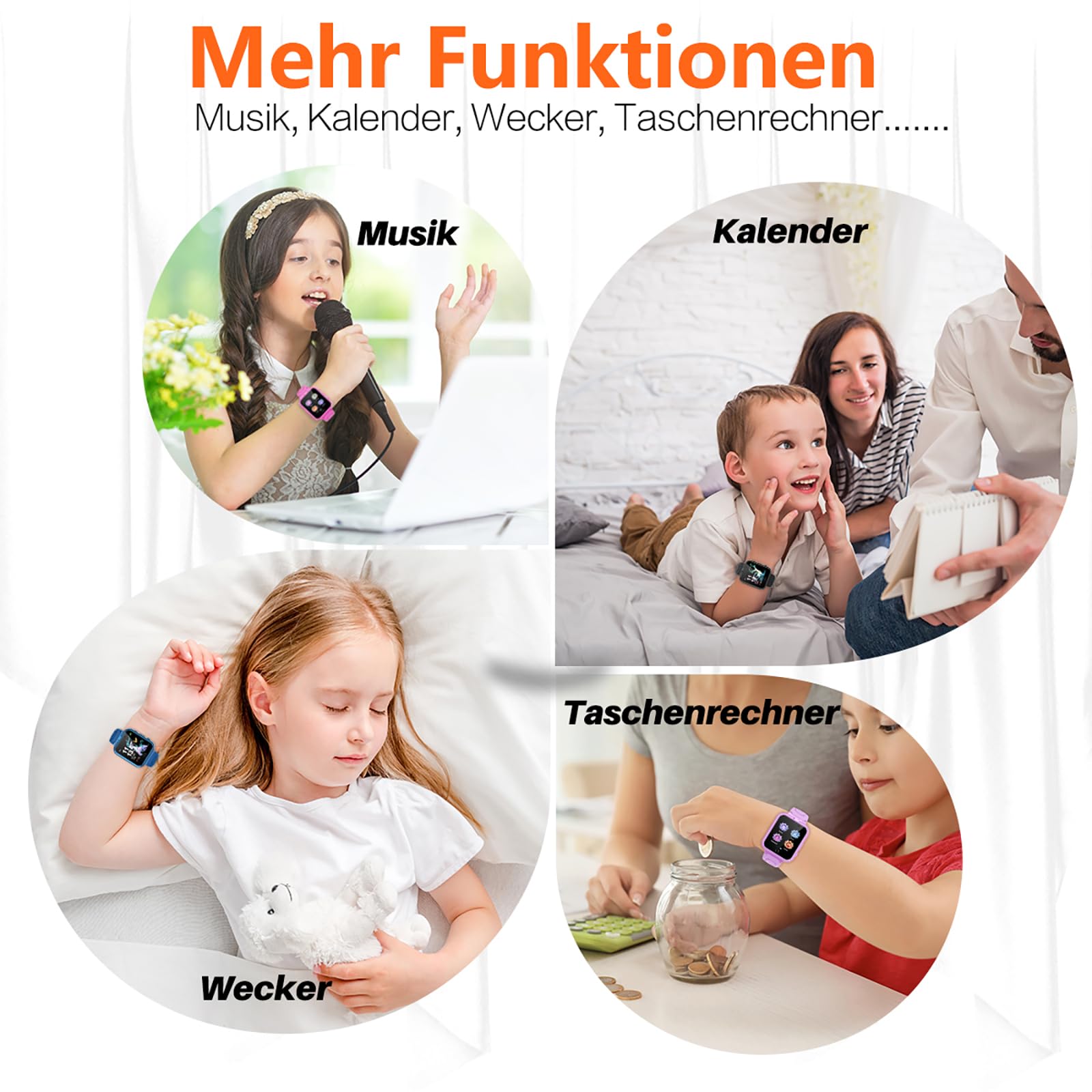 Kind Smartwatch 24-Spiel-Schritte 2 HD Kamera Mode für Kinder (schwarz)