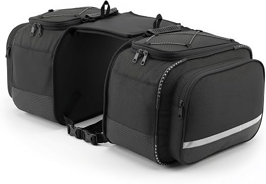 FATMUG Motorcycle Saddle Bag with Rain Cover, Double Side Storage for Travel, Polyester- 50L Black
