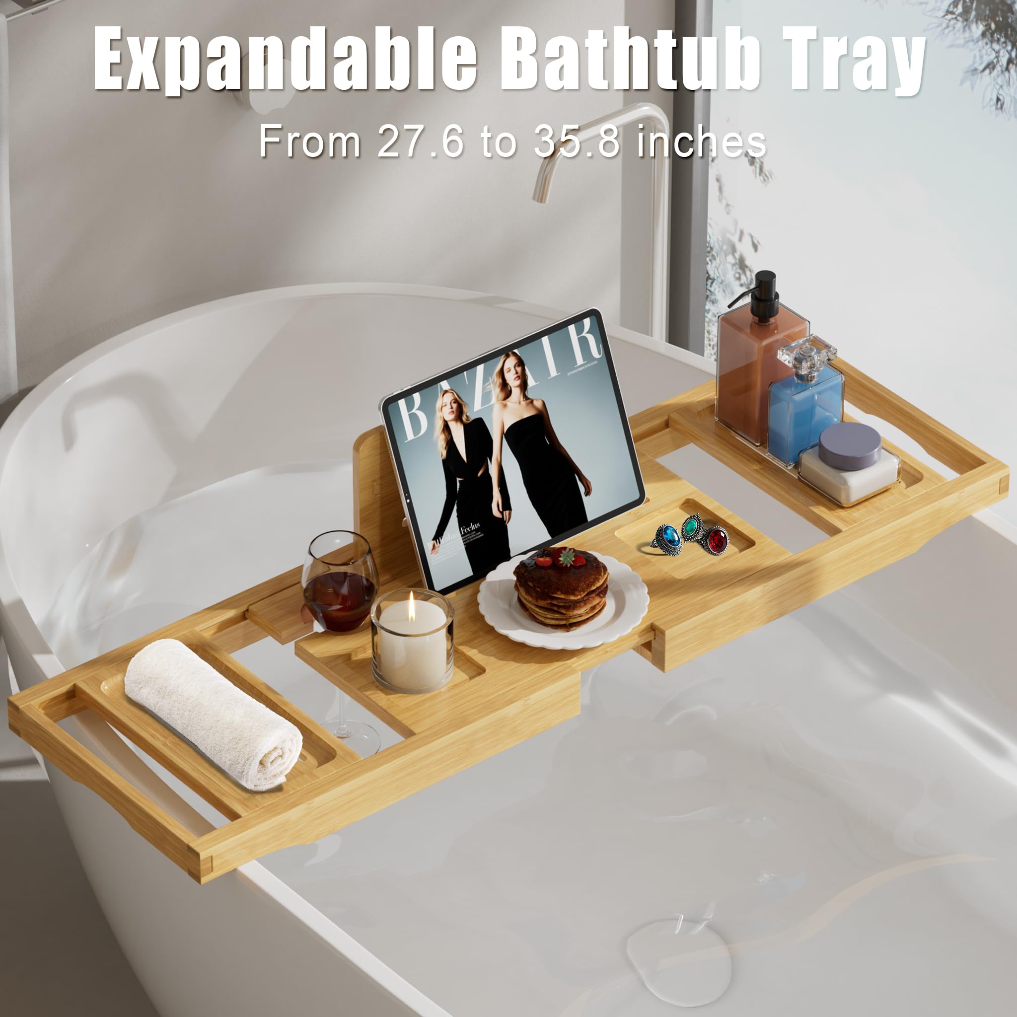 Bamboo Bathtub Tray - Relaxing Bath Caddy -2