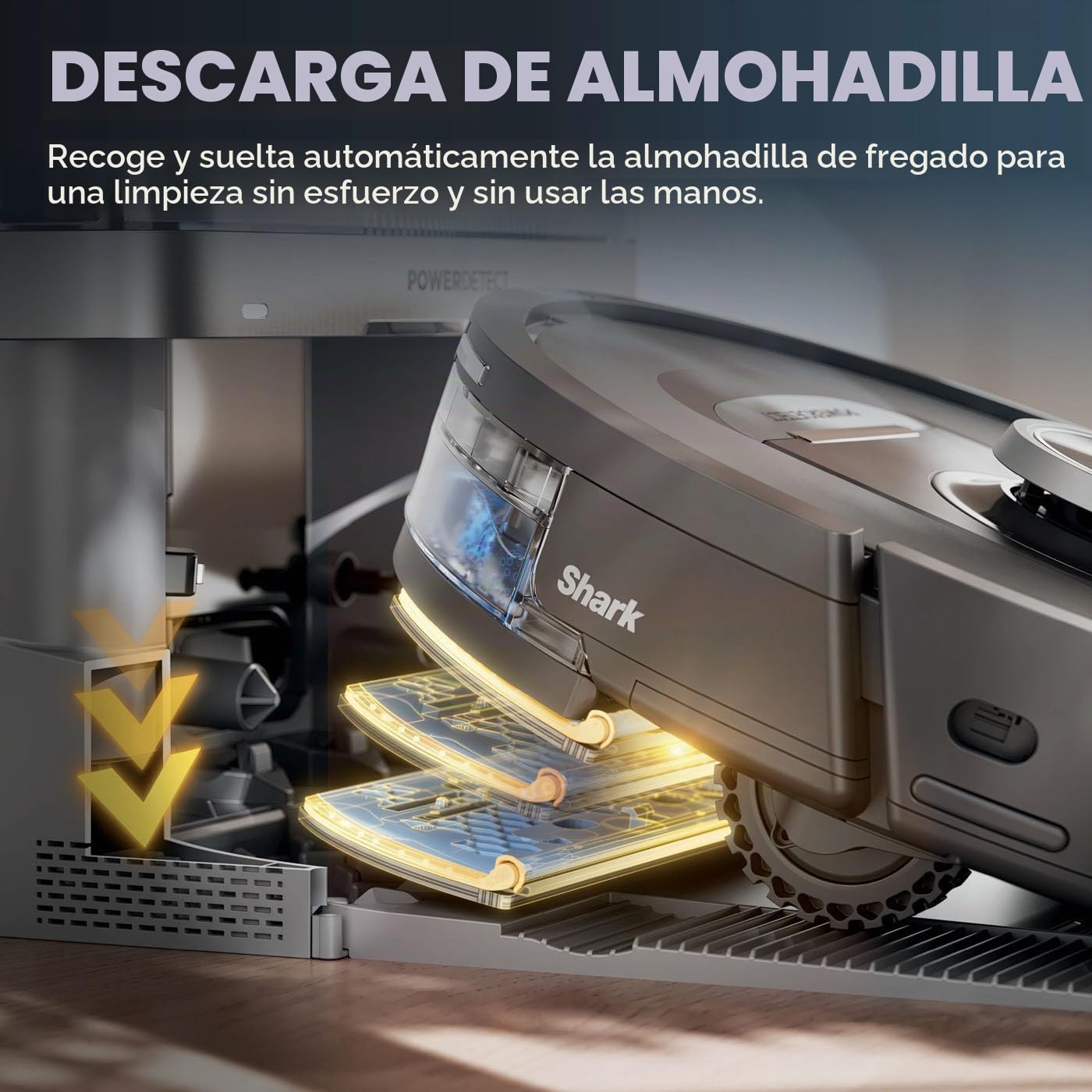 Shark PowerDetect Robot Aspirador y fregona 2 en 1, NeverTouch 30 días autovacía y autorecargable, con navegación 3D y LiDAR, NeverStuck Obstáculo Bypass, WiFi/App/Alexa, Negro RV2800YEUK