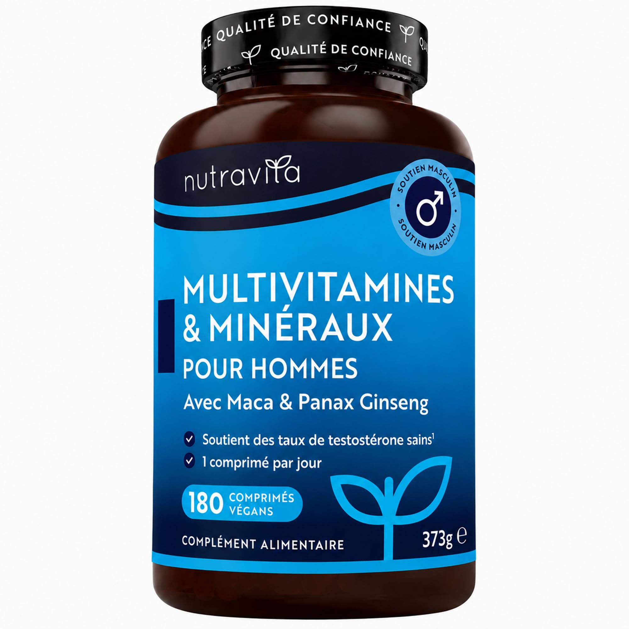 Nutravita Multivitamines et minéraux pour hommes - 25 vitamines et minéraux actifs essentiels, avec la racine de maca et le ginseng panax - 180 comprimés végans