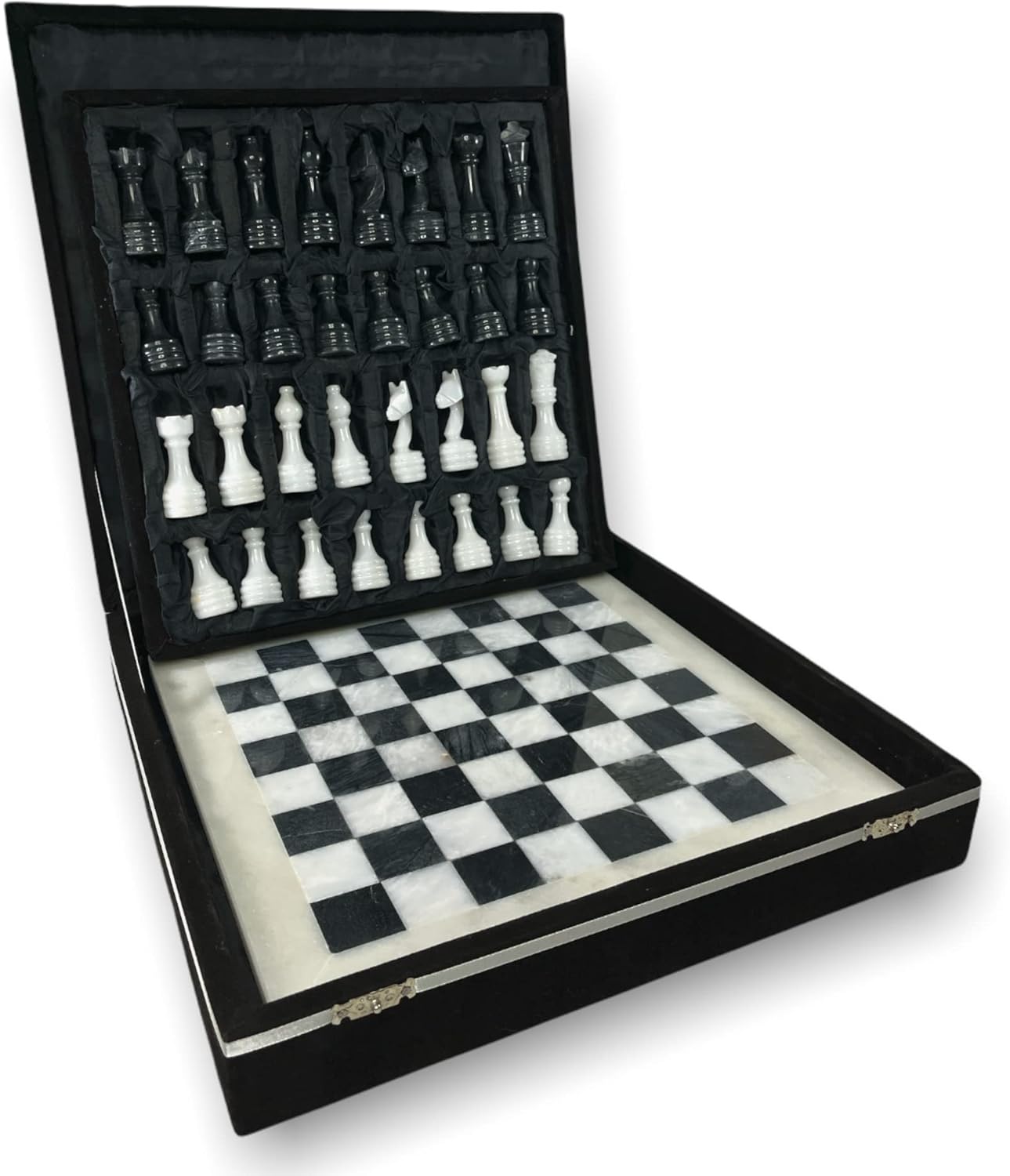 Premium Handmade Marble Chess Set with Gift Case - Modern Marble Chess Board with Large Chess Pieces - 13 inch Chess Set (Black and White)