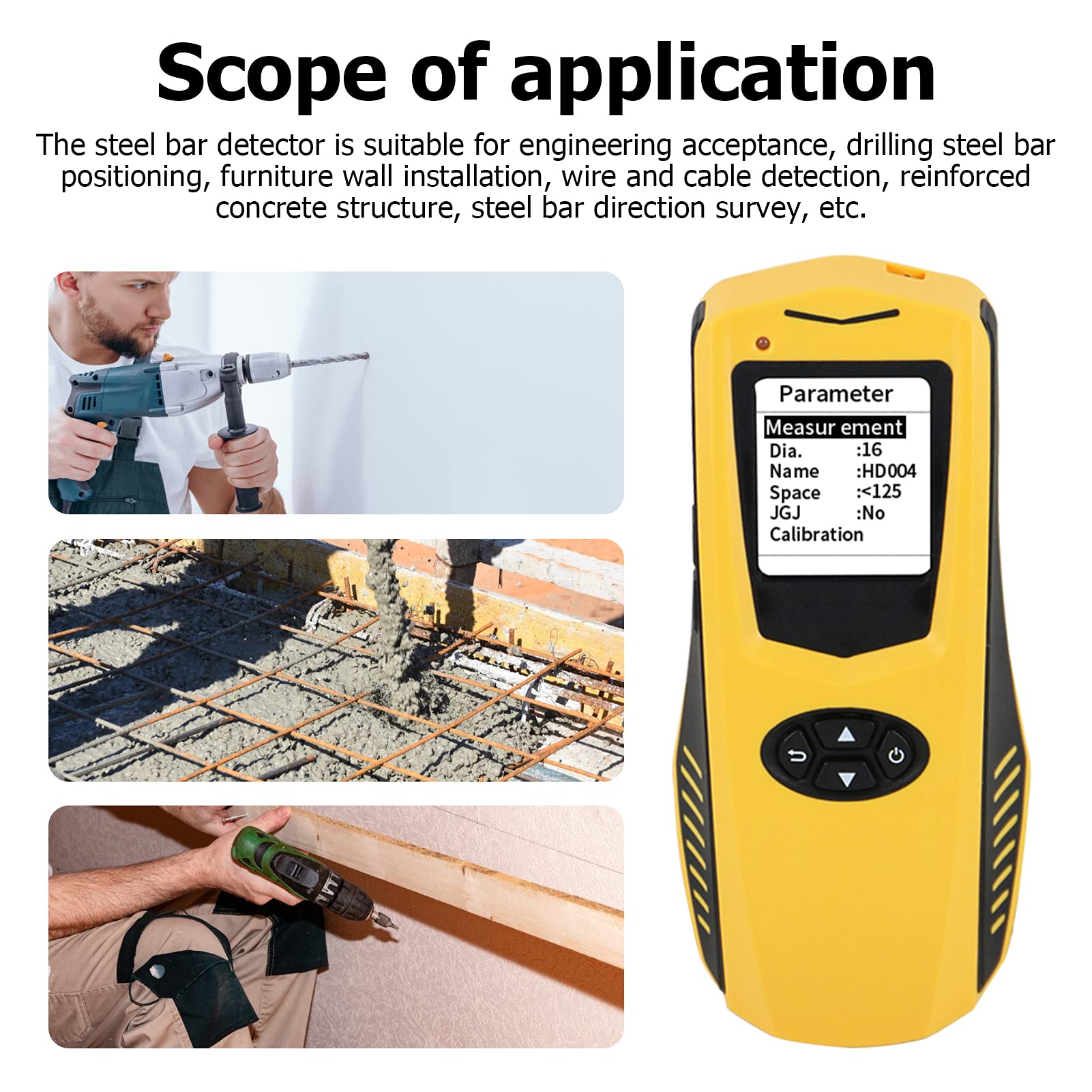 DEWIN Scanner per Armature, Scanner da Parete ZL610 Strumento di Misura per rilevatore di Armature con rilevatore di Armature per localizzatore di calcestruzzo