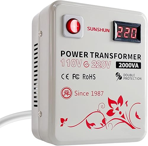 Miniatura 8 de SUNSHUN Convertidor de 110 V a 220 V, transformador elevador de 2000 W de 110 V a 220 V con pantalla de voltaje para electrodomésticos asiáticos