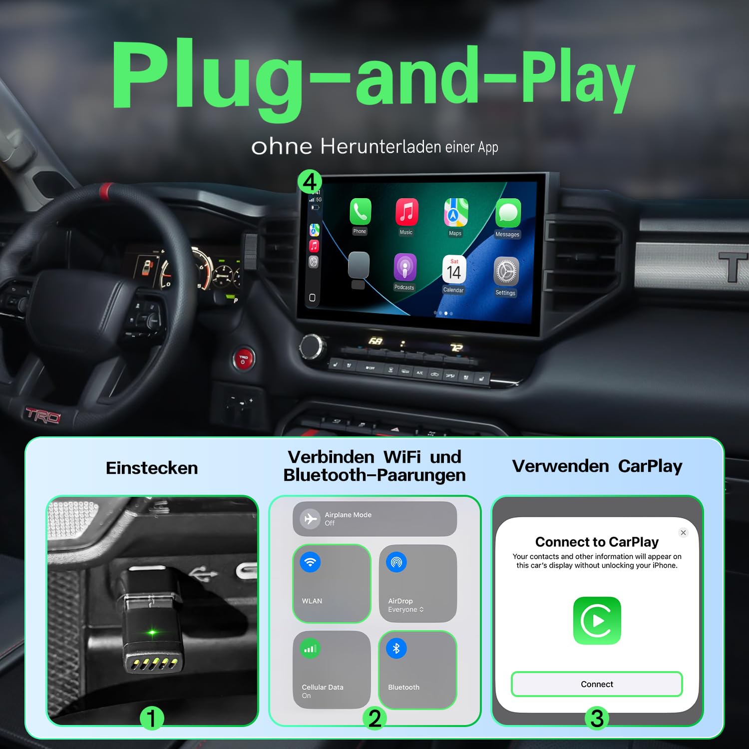 Carplay Wireless Adapter & Android Auto Wireless Adapter, USB-A/USB-C, kompatibel mit iOS & Android 2 in 1, Automatische Verbindung und stabil