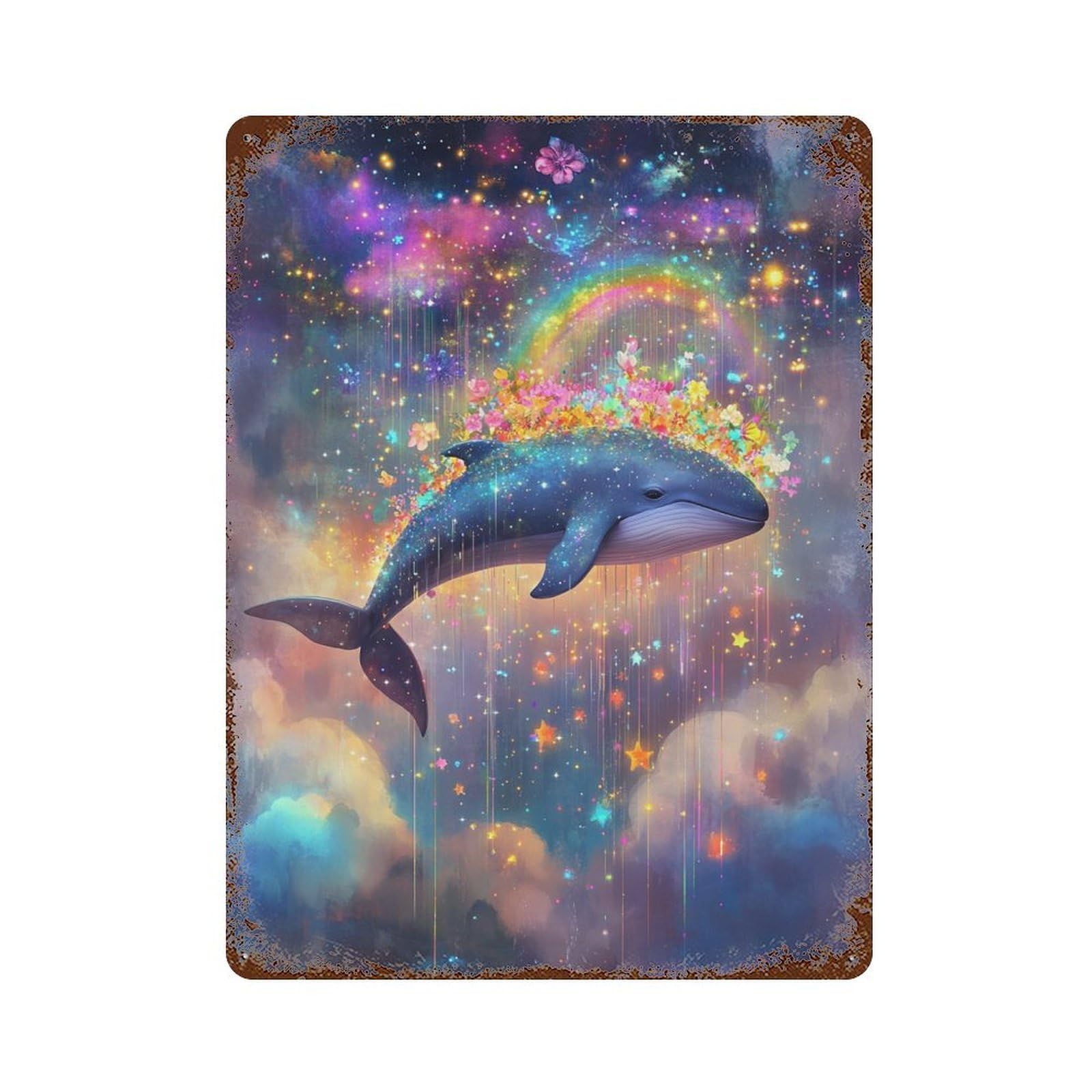 Rustic Tin Plaque with Whale Dreams in Rainbow Sky Design 15.7"x11.8", for Cafe, Home Bar And Lounge Decor, Novelty Wall Decor