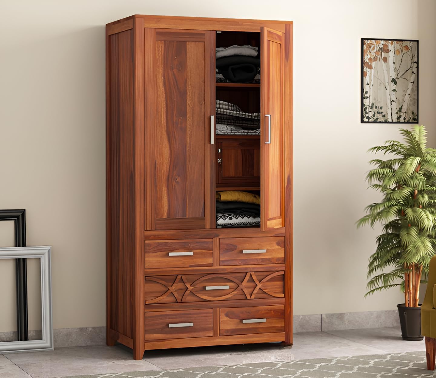 SHRI RAM ENTERPRISES Solid Sheesham Wood 2 Door Wardrobe for Bedroom ...