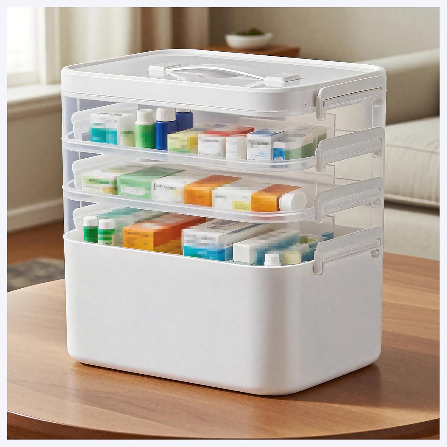 4-Tier Medicine Cabinet Organizer， Portable Medicine Cabinet with Handle, Empty First Aid Kit for Home, Multi-Purpose Organizer for Family First Aid, Home, Travel (Medium 9.3 * 6.5 * 9.4 in)