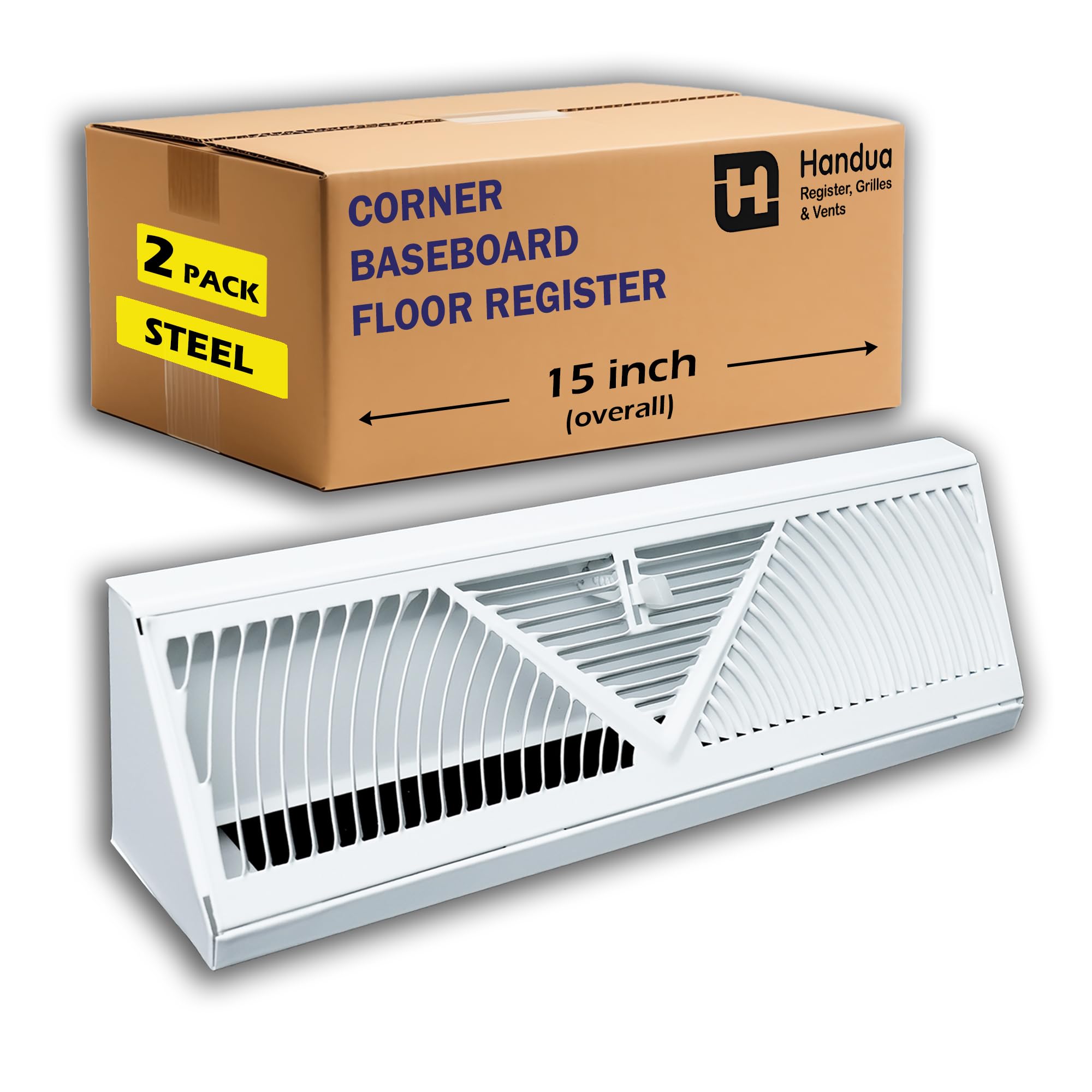 Handua - Paquete de 2 soportes de esquina de 15 pulgadas | Diseño de flujo de aire de tipo redondo | Rejilla de ventilación de registro | Palanca ajustable para control de flujo de aire | Blanco