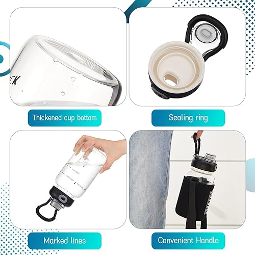 Miniatura 5 de Juego de 2 botellas de agua de vidrio, vaso agitador de 27 onzas con bola de acero inoxidable 304, filtro y funda para tazas, tazas a prueba de