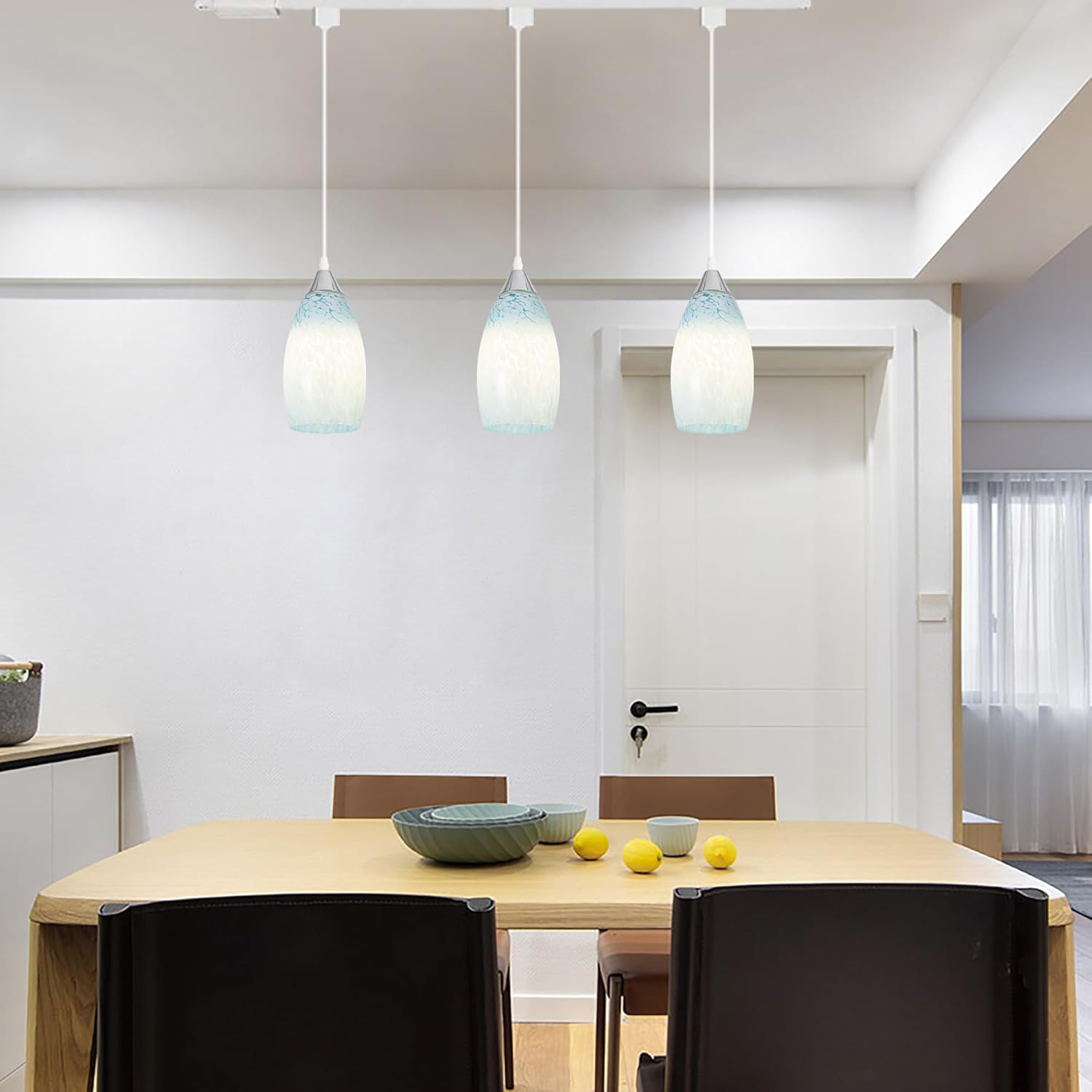 Kiven Juno Track Lighting Pendants,1-Light Modern J Track Pendant Lights with Art Glass Lampsade,Decorative Track Lighting Fixture for Hallway Kitchen Island DZ0508