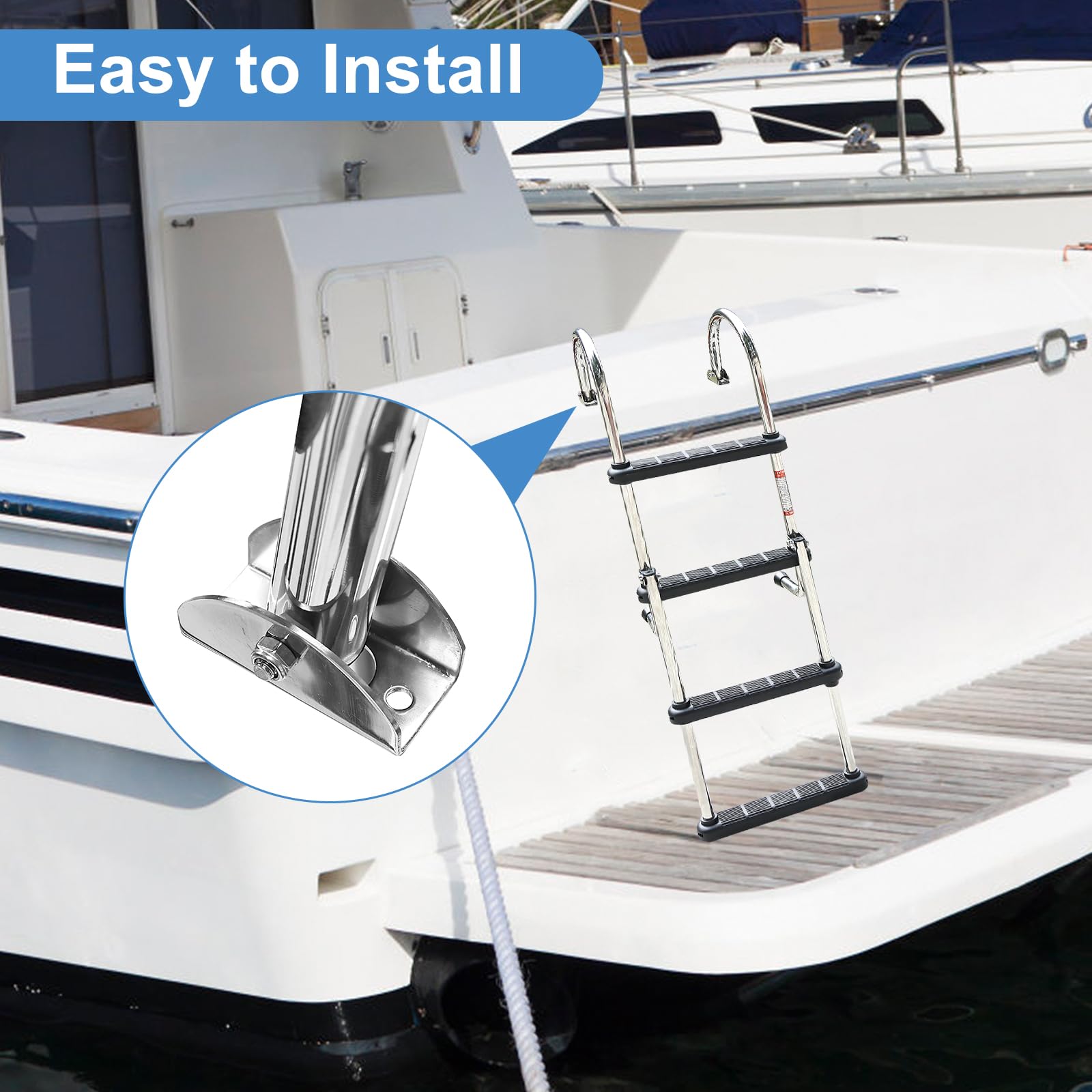 Pontoon Boat Ladder Amarine 4-Step Folding Dock Ladder - Stainless ...