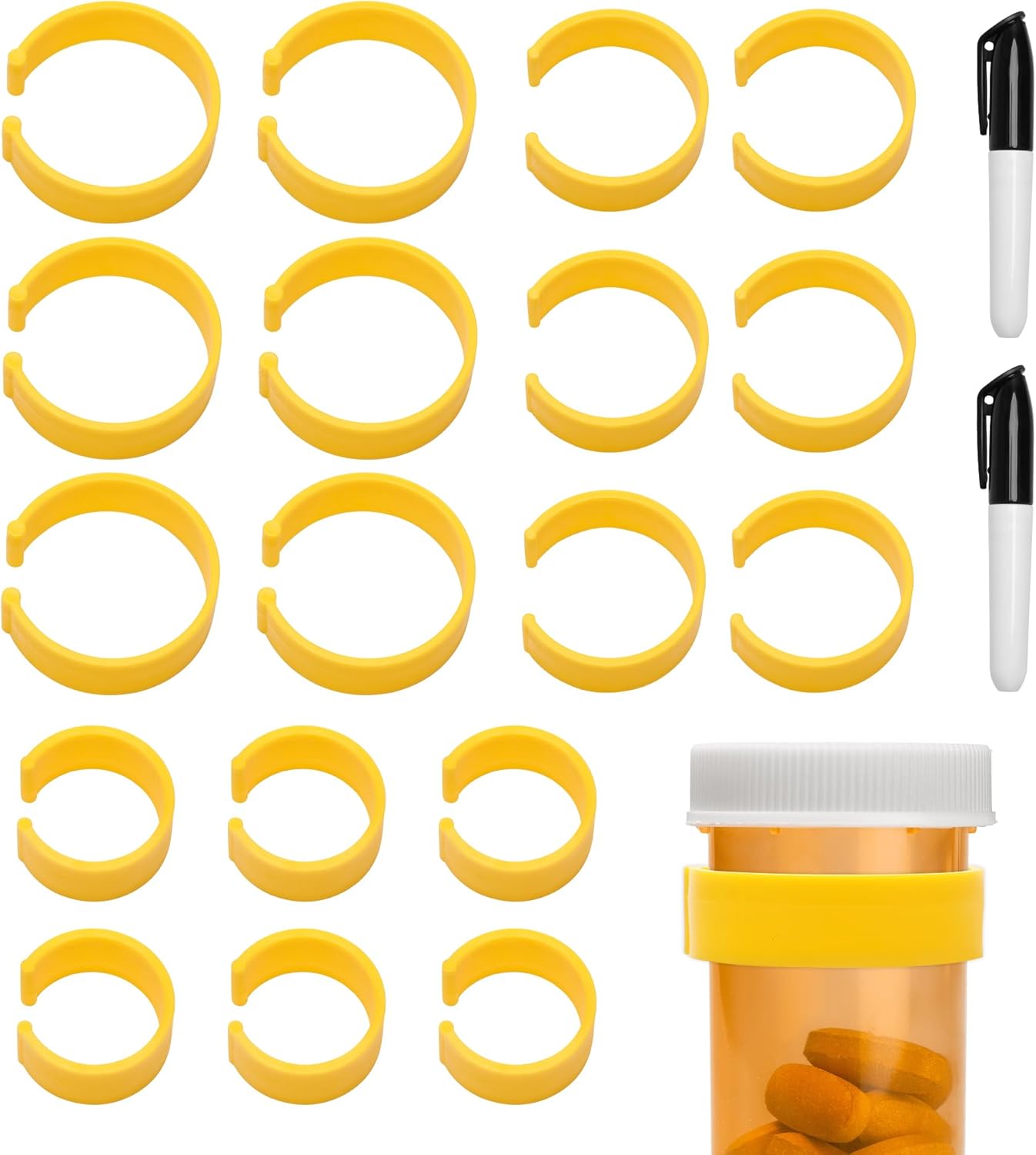 18 PCS Clips for Pill Bottles Portable Medicine Bottle Label Clips for Easy Medication Identification with 2 Pens