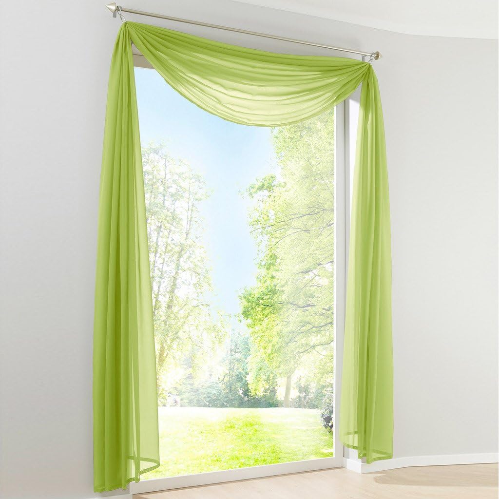 Yujiao Mao Plain colour voile hand bow scarves valance decorative curtains green W x L 140 x 600 cm, W 55.1" x L 236.2" (1 Panels)