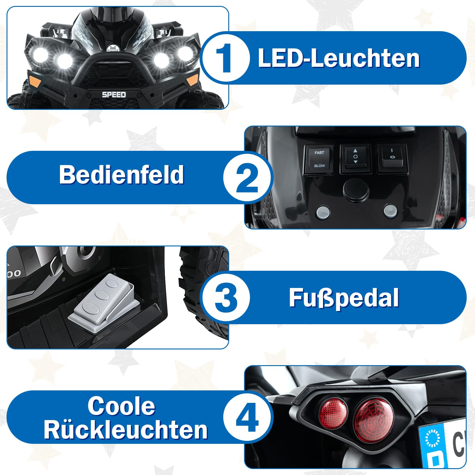 GOPLUS 12V Elektryczny quad dla dzieci, pojazd dla dzieci z reflektorami LED, muzyką i klaksonem, elektryczny samochód z 4 antypoślizgowymi kołami i powolnym startem, dla dzieci w wieku 3–8 lat, do 35