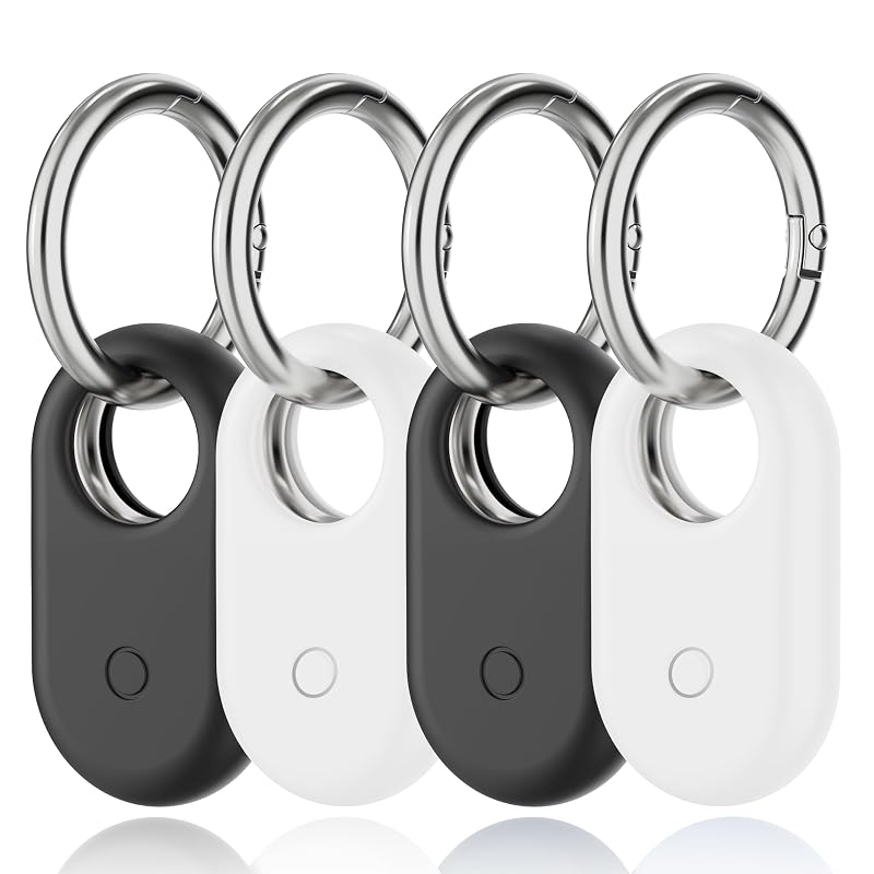 Kit com 4 Capas com Chaveiro para Samsung SmartTag2 SPOMOX em Silicone, 2 Pretas e 2 Brancas