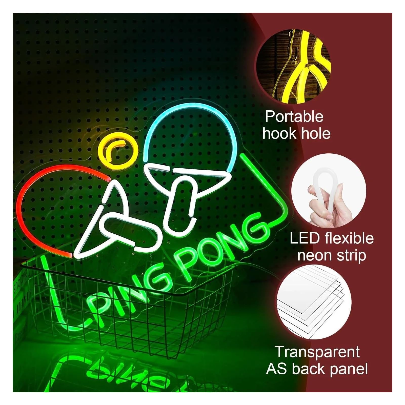 Decoración Lámparas Letrero De Neón PING PONG Con Luz Regulable Y Alimentación Por USB Para Amantes Del Tenis De Mesa, Decoración Deportiva Personalizada, 42cmx29cm