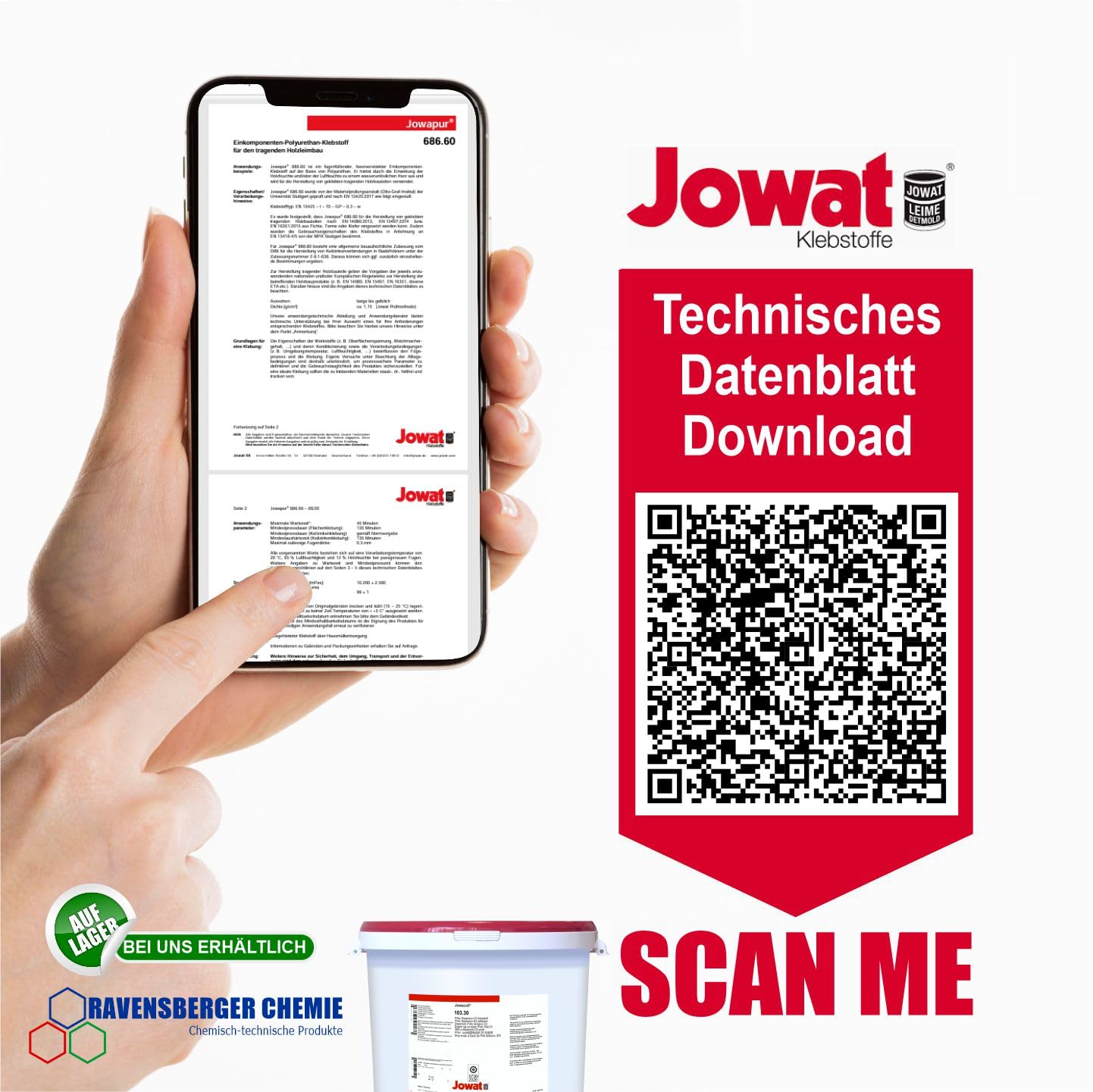 Jowat Jowacoll 103.30 25 kg Holzleim-Set inkl. Leimspachtel – Dispersionsleim für Holz, Kanten, Furniere & Möbelbau – hohe Festigkeit