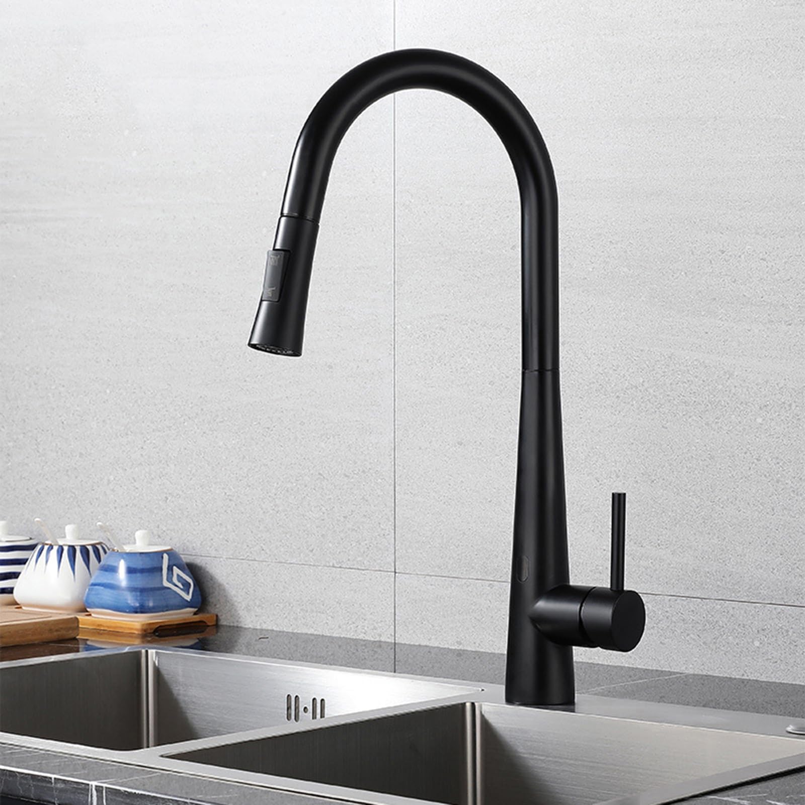 HADECOLL Touchless Kitchen Faucet With Pull Down Sprayer 360° Swivel Gooseneck Design Dual Modes Matte Black Sensor Tap For Easy Kitchen Sink Use