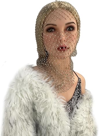 Face Mask, Rhinestone Full Face Head Covers Wraps, Sparkly Nightclub Headwear, Festival Chain Mask Hairbands