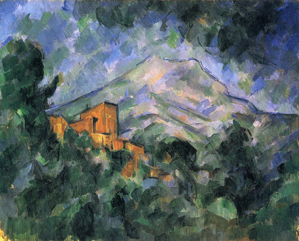 Tableau Paul Cézanne Mountain and House grand format avec cadre noir semi-gloss