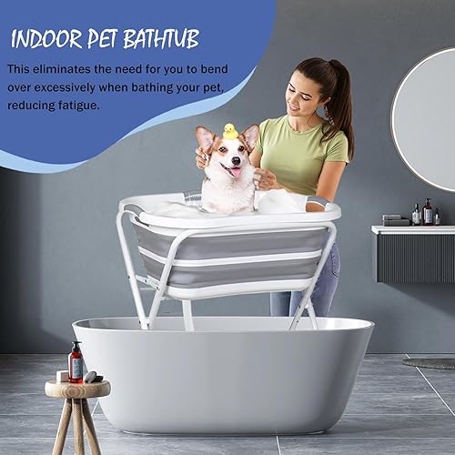 Miniatura 2 de Bañera portátil para perros y estación de lavado de perros, bañera elevada plegable para mascotas, para bañarse, ducharse, aseo, lavabo para