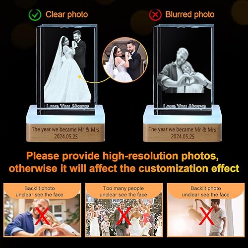 Miniatura 7 de Nameinhea Foto personalizada en cristal 3D con texto, marcos de fotos de cristal personalizables, regalo personalizado con tu propia foto,