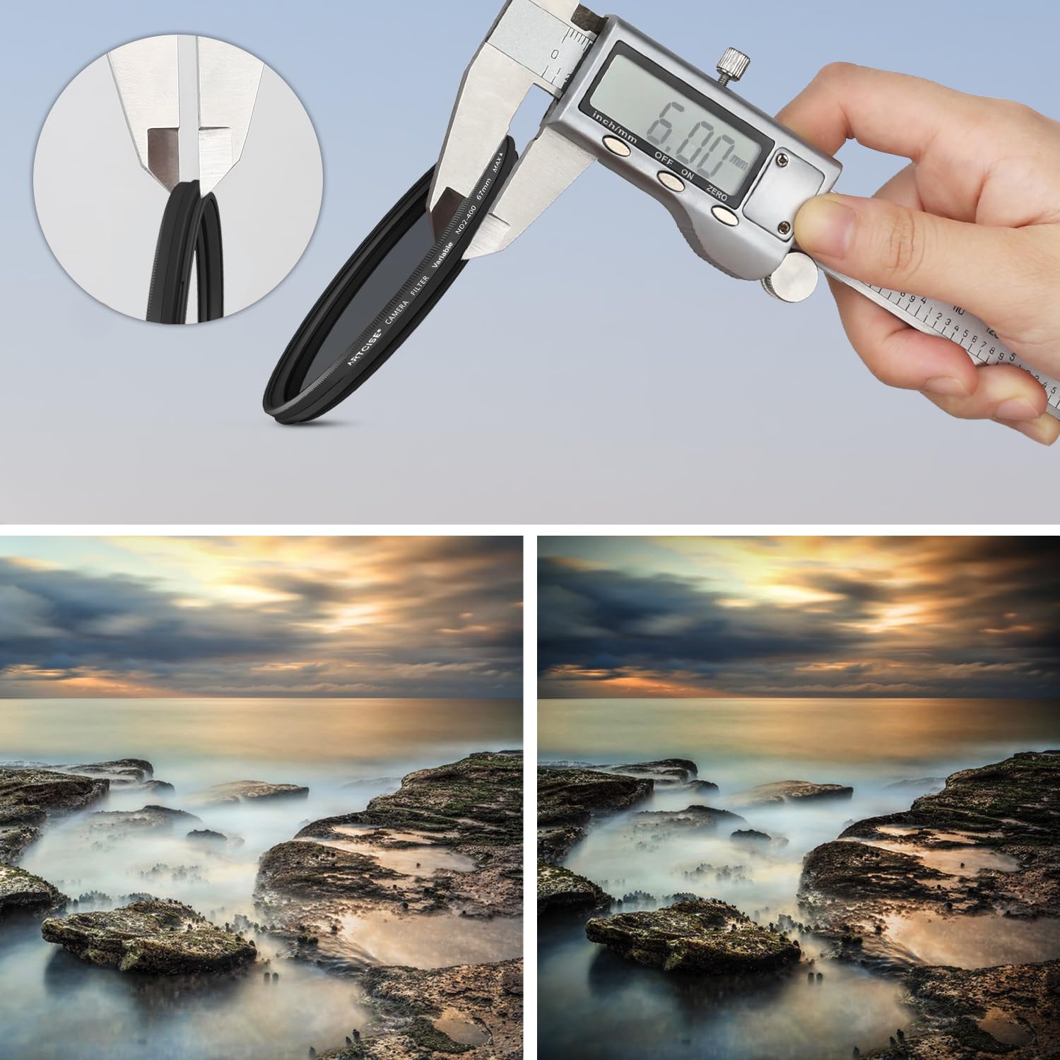 ARTCISE Filtre ND Variable 49 mm Ultra Mince ND2-ND400 HD Réglable Fader Filtres à densité Neutre pour Objectif