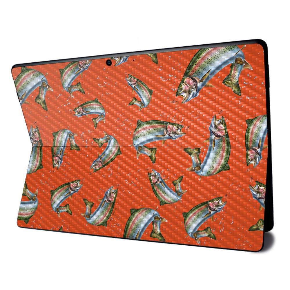 MightySkins Carbon Fiber Skin for Microsoft Surface Pro X - Trout Collage | Textured Carbon Fiber Finish | Easy to Apply, Remove, and Change Styles | Made in The USA
