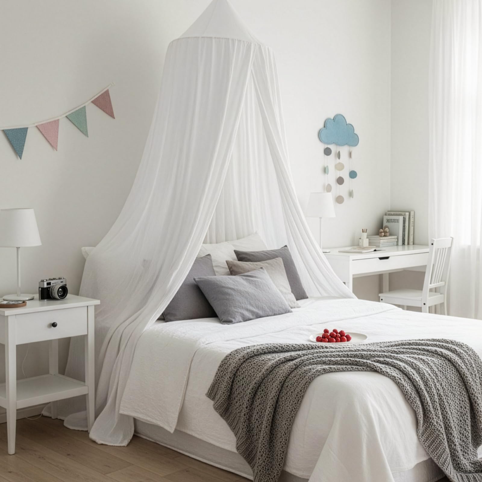 BREEZENEST Bed Canopy Mosquito Net for Twin/Full/Queen Beds – Soft Polyester Bed Cover, Breathable & Skin-Friendly, Blocks Glare, Protects Against Mosquitoes, Easy Installation (White)