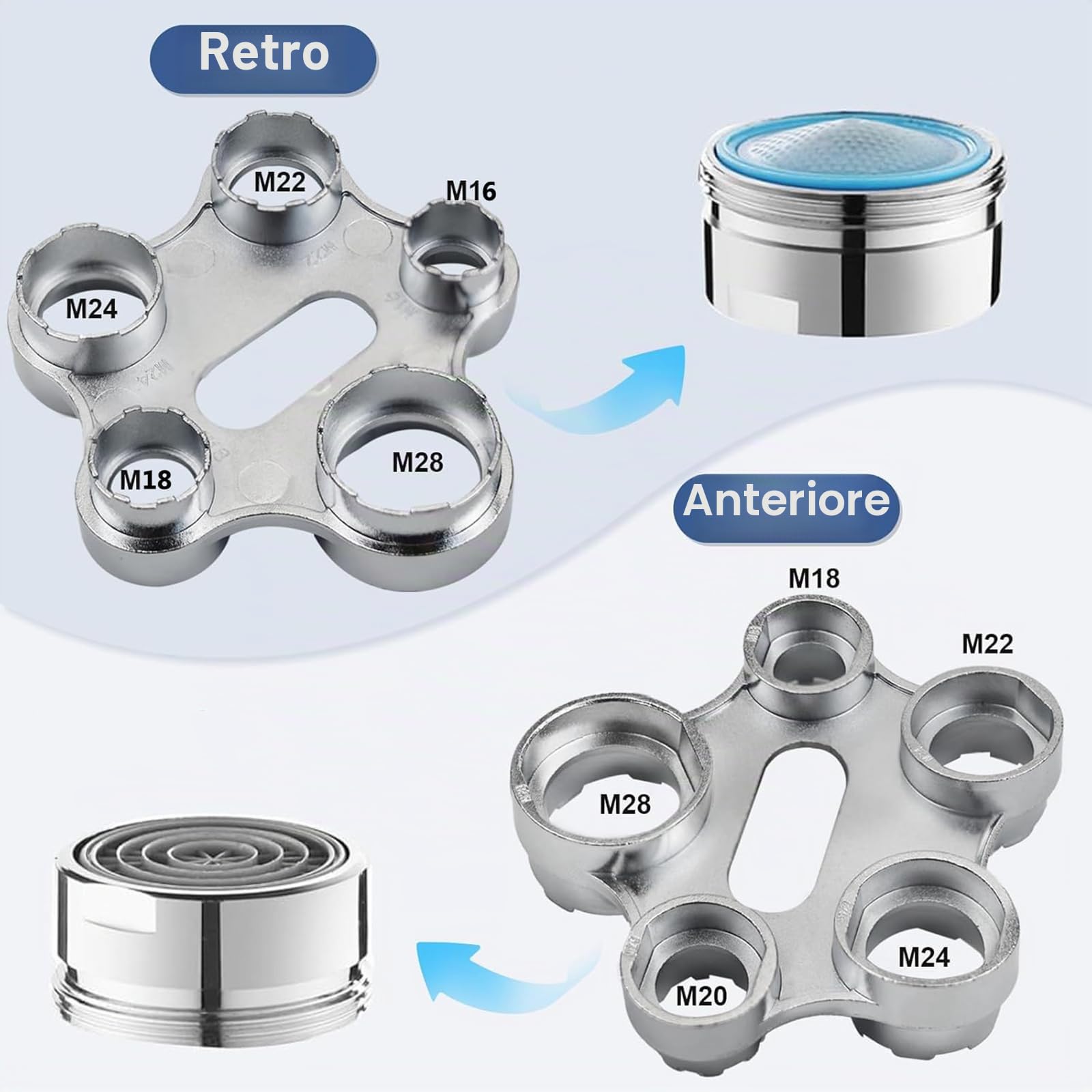 Chiave Universale 10 in 1 per Smontaggio Aeratore Rompigetto Rubinetto - M16 M18 M22 M24 M28 - Per Efficiente per Sostituzione Della Filtri Bagno e Cucina