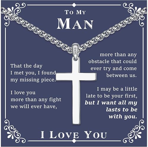 Ursteel Cross Necklace for Men, S925 Sterling Silver Mens Cross Necklace Chain C
